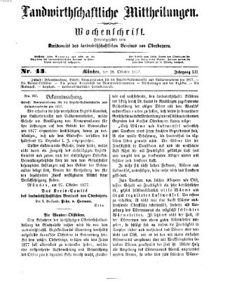 Landwirthschaftliche Mittheilungen Sonntag 28. Oktober 1877