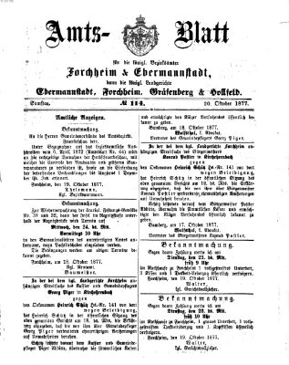 Amtsblatt für die Königlichen Bezirksämter Forchheim und Ebermannstadt sowie für die Königliche Stadt Forchheim Samstag 20. Oktober 1877