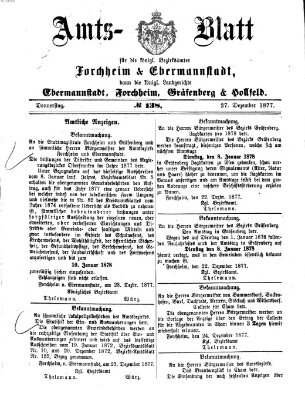 Amtsblatt für die Königlichen Bezirksämter Forchheim und Ebermannstadt sowie für die Königliche Stadt Forchheim Donnerstag 27. Dezember 1877