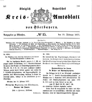 Königlich-bayerisches Kreis-Amtsblatt von Oberbayern (Münchner Intelligenzblatt) Dienstag 20. Februar 1877