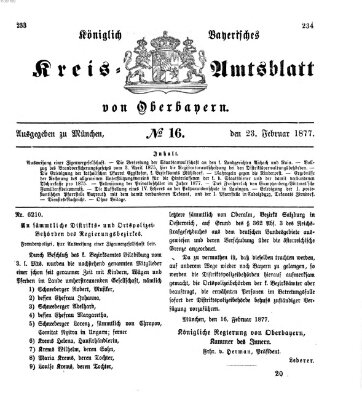 Königlich-bayerisches Kreis-Amtsblatt von Oberbayern (Münchner Intelligenzblatt) Freitag 23. Februar 1877