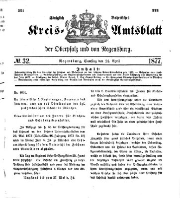 Königlich-bayerisches Kreis-Amtsblatt der Oberpfalz und von Regensburg (Königlich bayerisches Intelligenzblatt für die Oberpfalz und von Regensburg) Samstag 14. April 1877