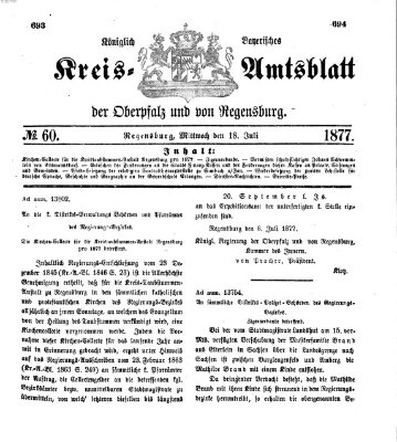 Königlich-bayerisches Kreis-Amtsblatt der Oberpfalz und von Regensburg (Königlich bayerisches Intelligenzblatt für die Oberpfalz und von Regensburg) Mittwoch 18. Juli 1877