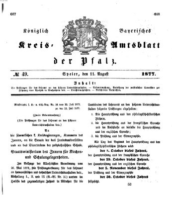 Königlich-bayerisches Kreis-Amtsblatt der Pfalz (Königlich bayerisches Amts- und Intelligenzblatt für die Pfalz) Samstag 11. August 1877