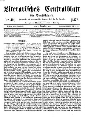 Literarisches Zentralblatt für Deutschland Samstag 1. Dezember 1877