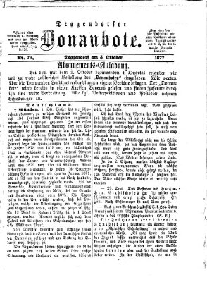 Deggendorfer Donaubote Mittwoch 3. Oktober 1877