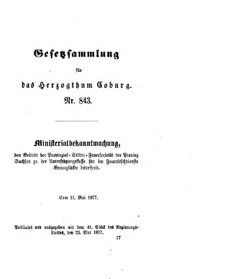 Gesetz-Sammlung für das Herzogtum Coburg (Coburger Regierungs-Blatt) Mittwoch 23. Mai 1877