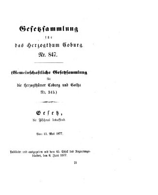 Gesetz-Sammlung für das Herzogtum Coburg (Coburger Regierungs-Blatt) Mittwoch 6. Juni 1877