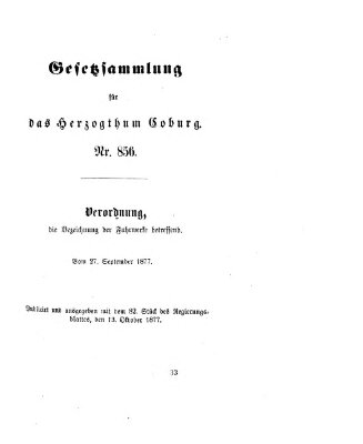 Gesetz-Sammlung für das Herzogtum Coburg (Coburger Regierungs-Blatt) Samstag 13. Oktober 1877