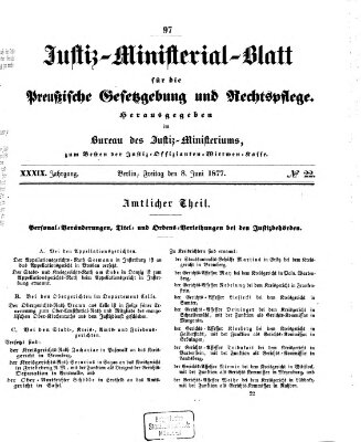 Justiz-Ministerialblatt für die preußische Gesetzgebung und Rechtspflege Freitag 8. Juni 1877
