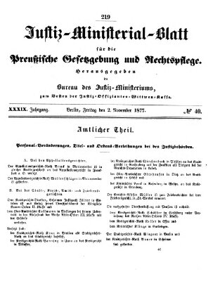 Justiz-Ministerialblatt für die preußische Gesetzgebung und Rechtspflege Freitag 2. November 1877