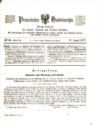 Preußisches Handels-Archiv Freitag 31. August 1877