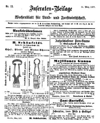 Wochenblatt für Land- und Forstwirthschaft Samstag 31. März 1877