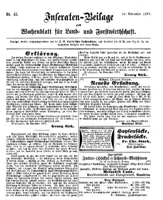 Wochenblatt für Land- und Forstwirthschaft Samstag 10. November 1877