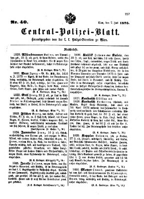 Zentralpolizeiblatt Freitag 7. Juli 1876