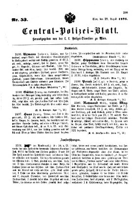Zentralpolizeiblatt Dienstag 29. August 1876
