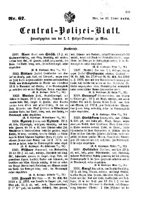 Zentralpolizeiblatt Freitag 27. Oktober 1876