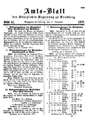Amtsblatt für den Regierungsbezirk Arnsberg Samstag 17. November 1877