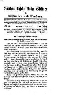 Landwirtschaftliche Blätter für Schwaben und Neuburg Donnerstag 12. April 1877