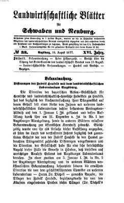 Landwirtschaftliche Blätter für Schwaben und Neuburg Donnerstag 16. August 1877