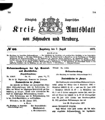 Königlich Bayerisches Kreis-Amtsblatt von Schwaben und Neuburg Dienstag 7. August 1877
