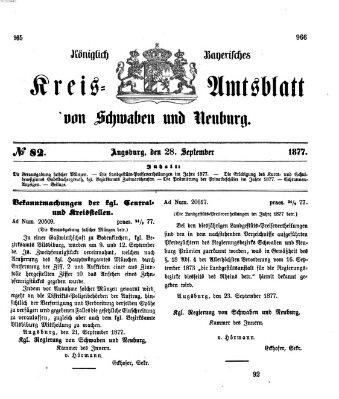 Königlich Bayerisches Kreis-Amtsblatt von Schwaben und Neuburg Freitag 28. September 1877