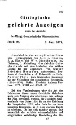 Göttingische gelehrte Anzeigen (Göttingische Zeitungen von gelehrten Sachen) Mittwoch 6. Juni 1877