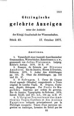 Göttingische gelehrte Anzeigen (Göttingische Zeitungen von gelehrten Sachen) Mittwoch 17. Oktober 1877