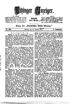 Kitzinger Anzeiger Montag 22. Januar 1877