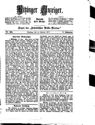 Kitzinger Anzeiger Dienstag 13. Februar 1877