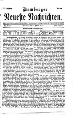 Bamberger neueste Nachrichten Dienstag 27. Februar 1877