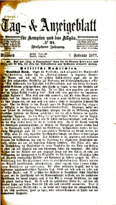Tag- und Anzeigeblatt für Kempten und das Allgäu Mittwoch 7. Februar 1877