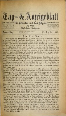 Tag- und Anzeigeblatt für Kempten und das Allgäu Donnerstag 13. September 1877