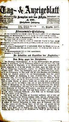 Tag- und Anzeigeblatt für Kempten und das Allgäu Freitag 21. September 1877