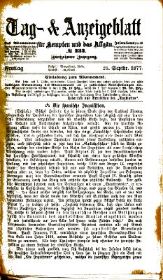 Tag- und Anzeigeblatt für Kempten und das Allgäu Freitag 28. September 1877