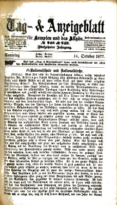 Tag- und Anzeigeblatt für Kempten und das Allgäu Sonntag 14. Oktober 1877