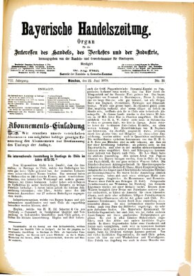 Bayerische Handelszeitung Samstag 22. Juni 1878