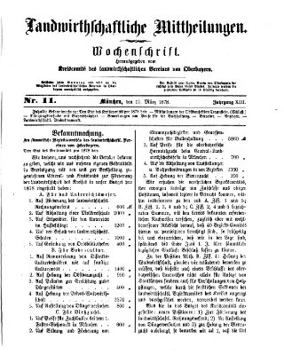 Landwirthschaftliche Mittheilungen Sonntag 17. März 1878