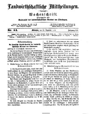 Landwirthschaftliche Mittheilungen Sonntag 22. Dezember 1878