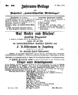 Landwirthschaftliche Mittheilungen Sonntag 10. März 1878