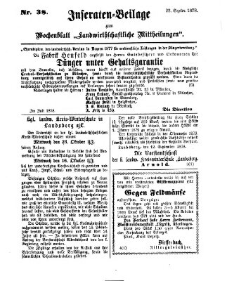 Landwirthschaftliche Mittheilungen Sonntag 22. September 1878