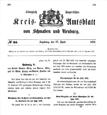 Königlich Bayerisches Kreis-Amtsblatt von Schwaben und Neuburg Samstag 27. April 1878