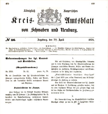 Königlich Bayerisches Kreis-Amtsblatt von Schwaben und Neuburg Dienstag 30. April 1878