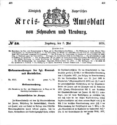 Königlich Bayerisches Kreis-Amtsblatt von Schwaben und Neuburg Dienstag 7. Mai 1878