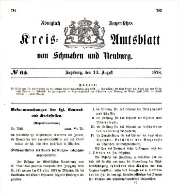 Königlich Bayerisches Kreis-Amtsblatt von Schwaben und Neuburg Dienstag 13. August 1878