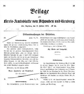 Königlich Bayerisches Kreis-Amtsblatt von Schwaben und Neuburg Dienstag 19. Februar 1878