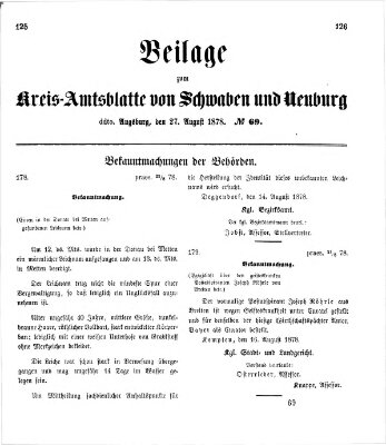 Königlich Bayerisches Kreis-Amtsblatt von Schwaben und Neuburg Dienstag 27. August 1878