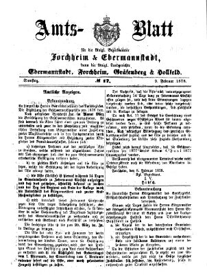 Amtsblatt für die Königlichen Bezirksämter Forchheim und Ebermannstadt sowie für die Königliche Stadt Forchheim Samstag 9. Februar 1878