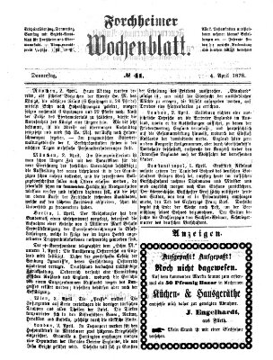 Amtsblatt für die Königlichen Bezirksämter Forchheim und Ebermannstadt sowie für die Königliche Stadt Forchheim Donnerstag 4. April 1878