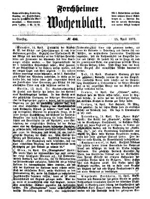Amtsblatt für die Königlichen Bezirksämter Forchheim und Ebermannstadt sowie für die Königliche Stadt Forchheim Montag 15. April 1878